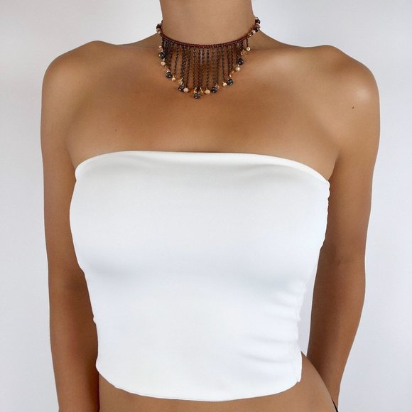 Vintage Jewelry - Vintage Y2K Brown Beaded Tassel Choker Necklace - Bohemian Fairy Grunge Jewelry